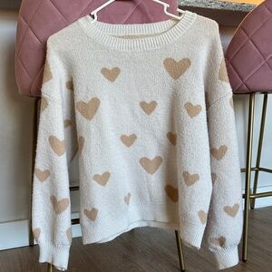 Heart Patterned Cream and Tan Sweater